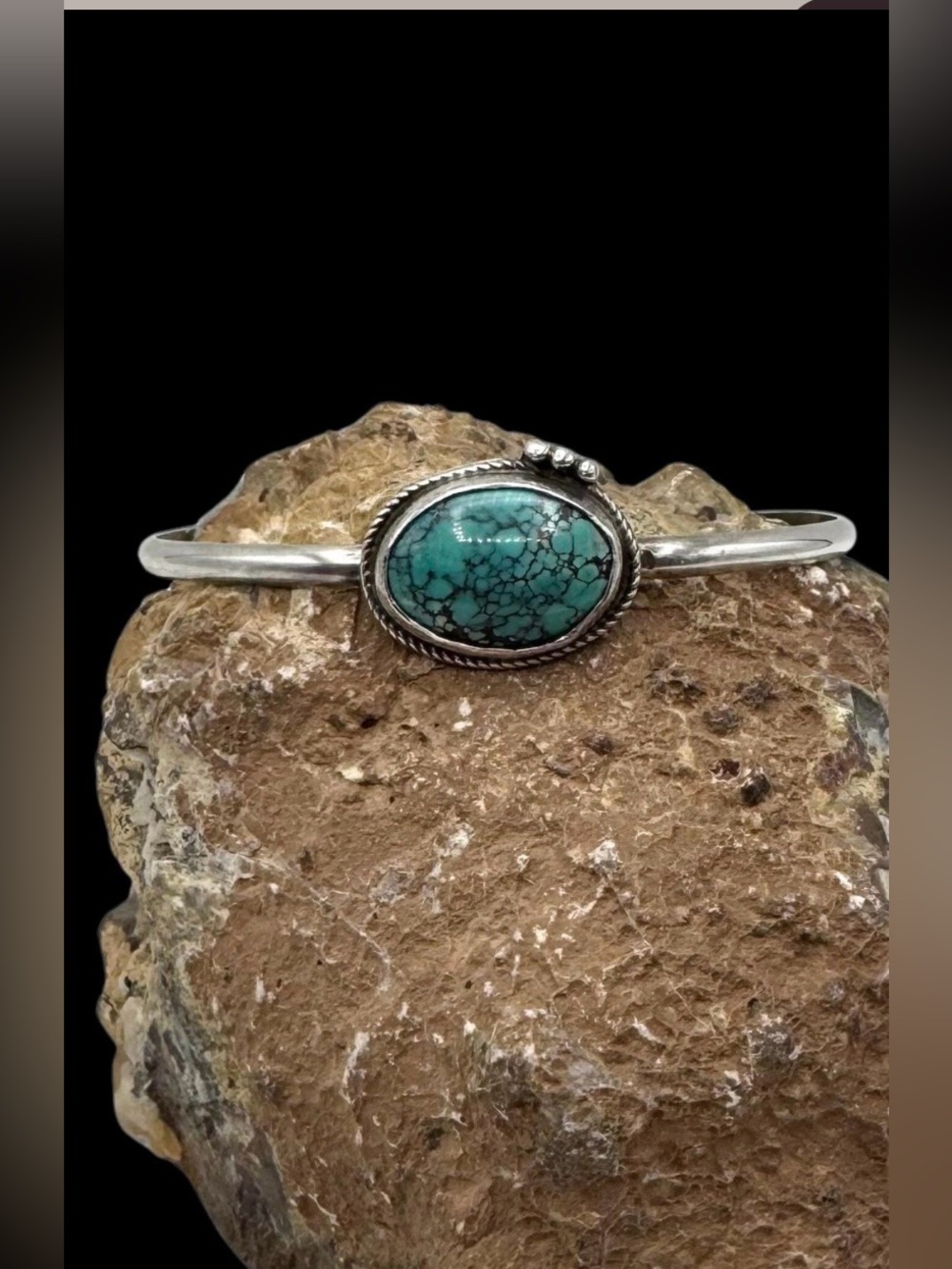 Signed Navajo Native American Sterling Silver Turquoise Cuff Bracelet 6 3/8"